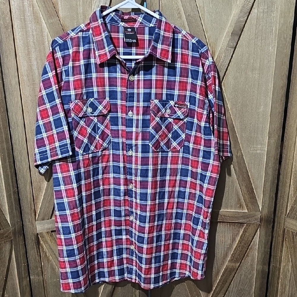 NWOT Enyce Sean Combs Short Sleeve Plaid Button Down Cotton Blend Shirt Size 2X